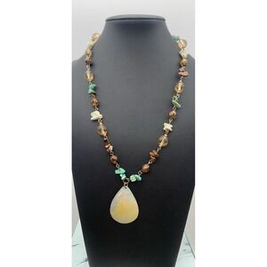 Cookie Lee Shell Teardrop Pendant Necklace Crystals Turquoise Tigers Eye Chips